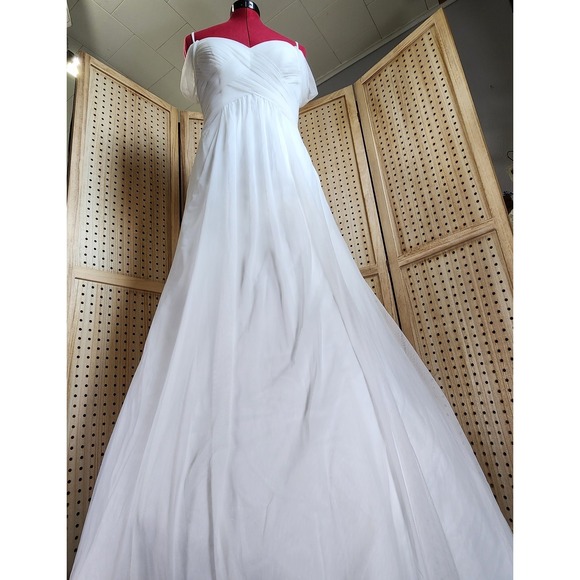 Galina 4 Wedding Dress Tulle A Line Swag Sleeve Classic Gown Strapless Pleated - Picture 4 of 10